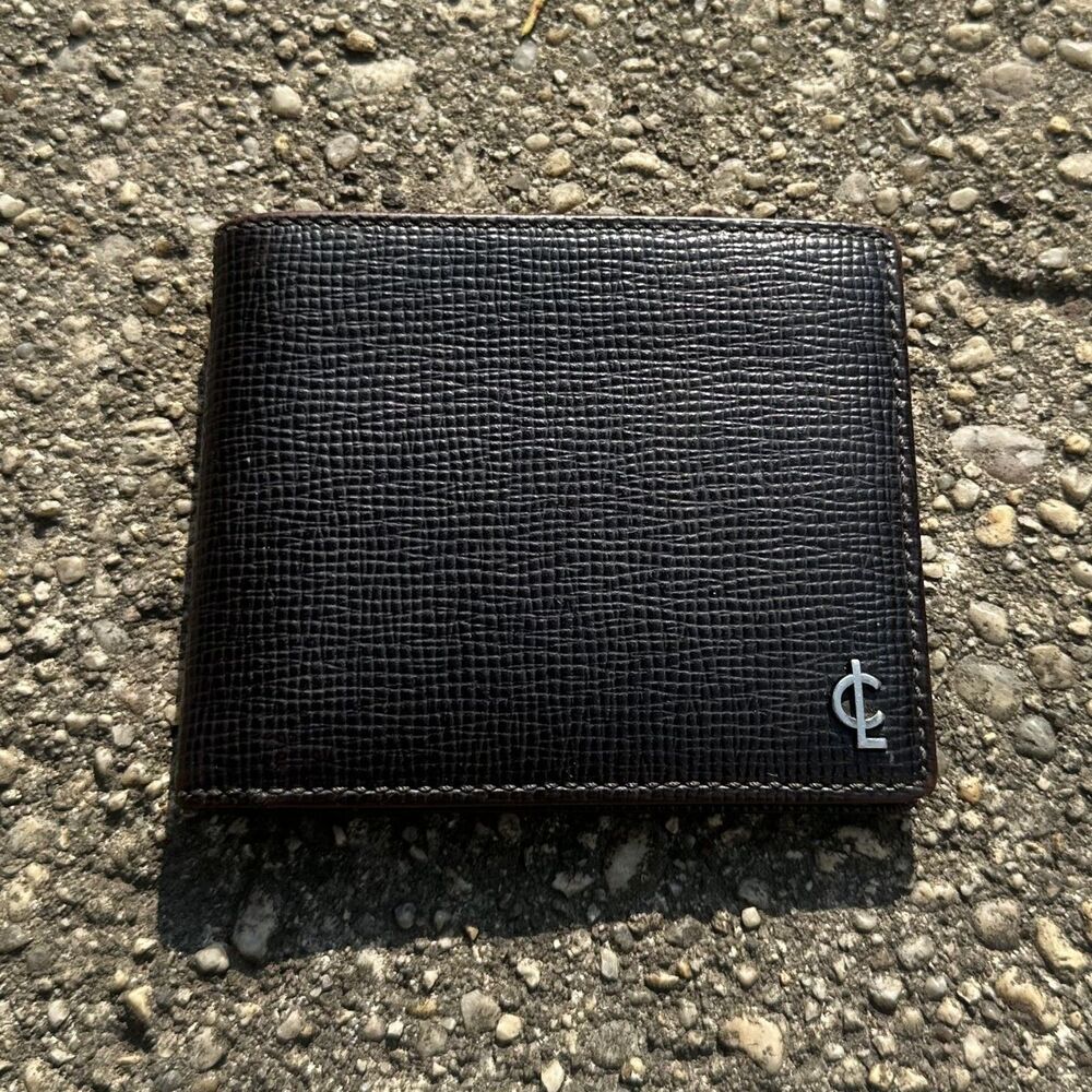 Y2K Coach Mens Black Bifold Wallet with Yellow Leather Interior